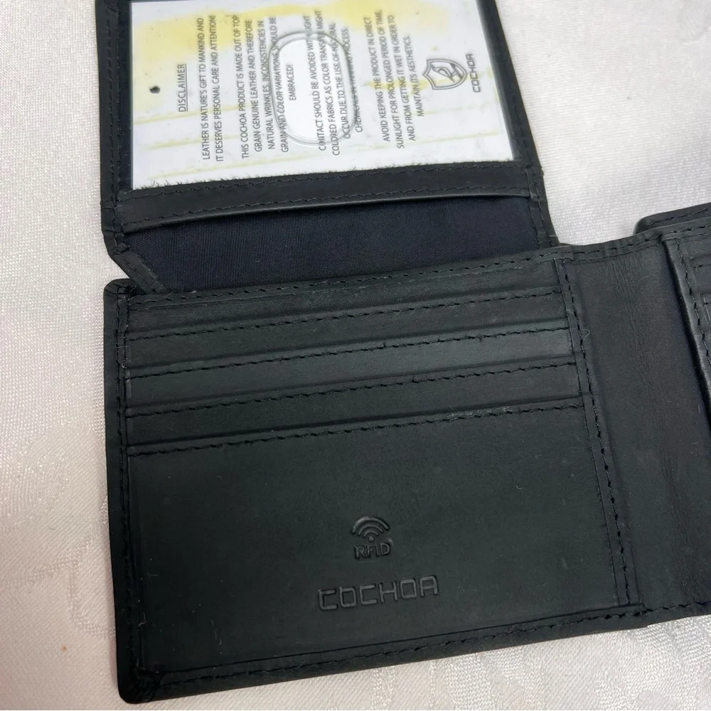 New Cochoa Black Bifold Leather Slim RFID Wallet Identify Protection Crazy Horse